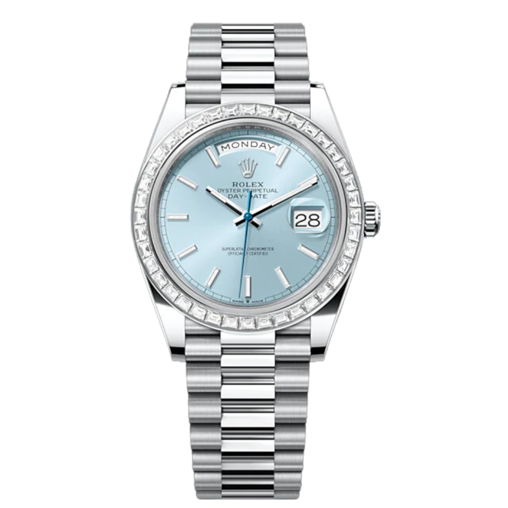 ROLEX DAY-DATE 40 ICE BLUE 228396TBR 40MM PLATINUM AND DIAMONDS
