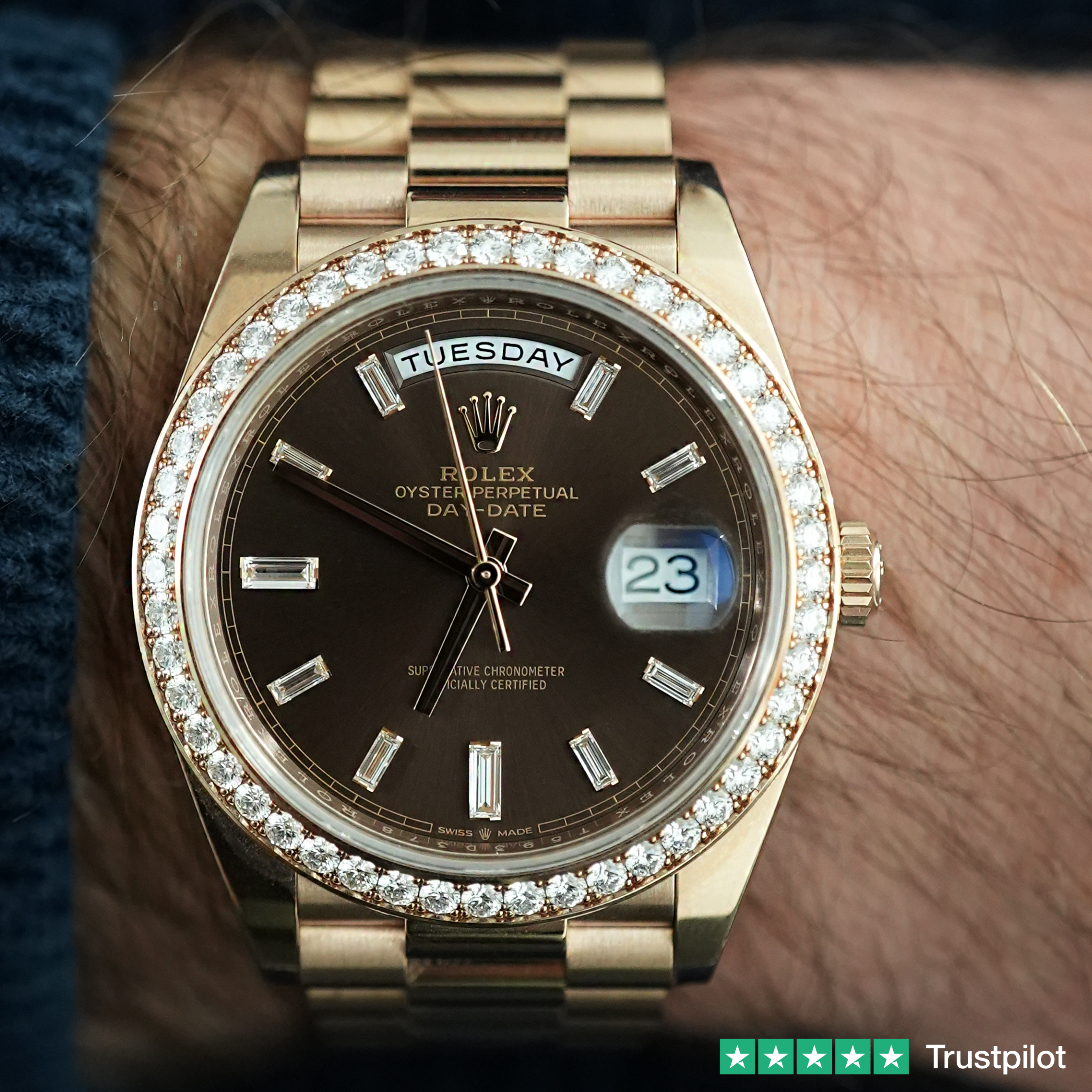 ROLEX DAY-DATE 40 CHOCOLATE 228345RBR 40MM EVEROSE GOLD AND DIAMONDS