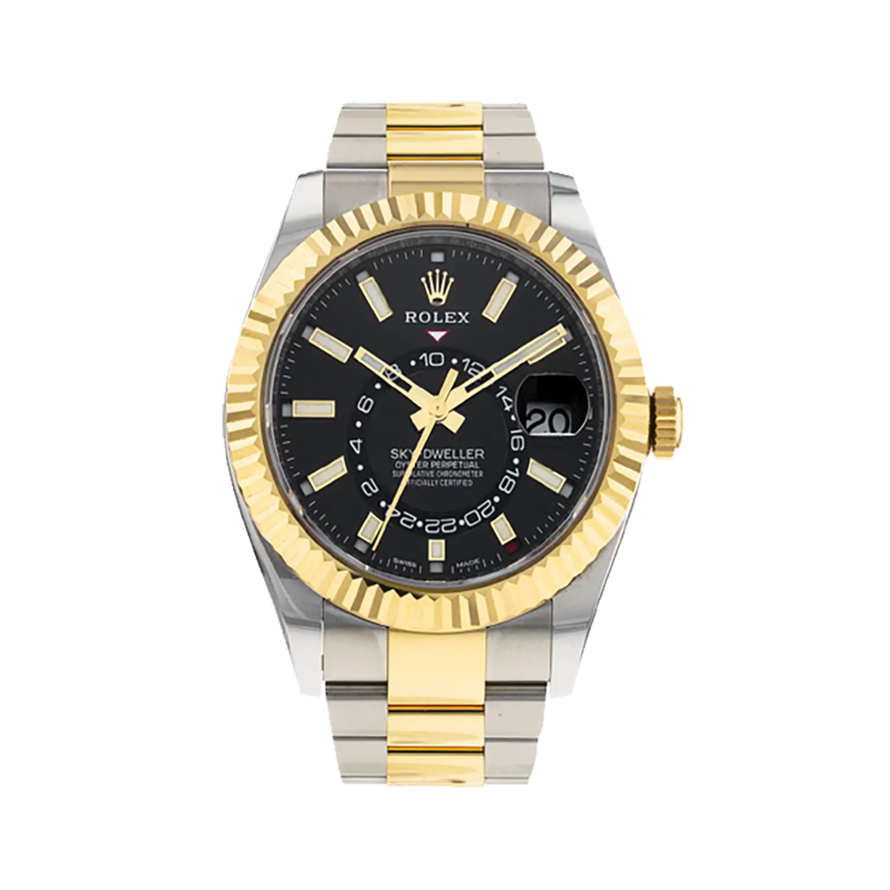 ROLEX SKY-DWELLER BRIGHT BLACK 326933 42MM STEEL AND YELLOW GOLD