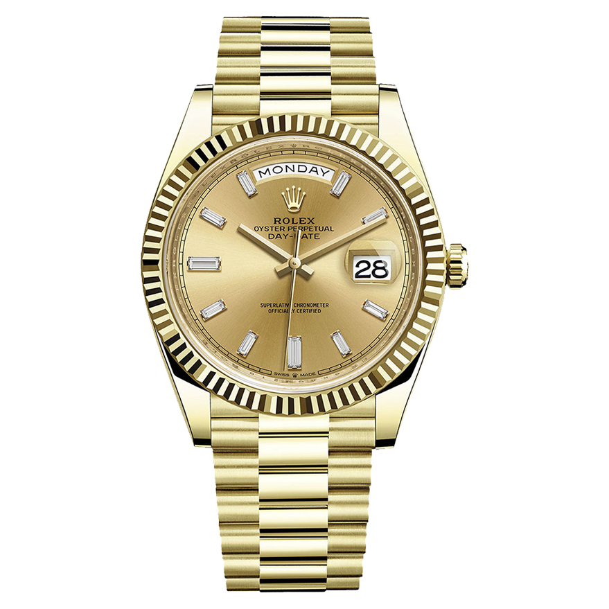 ROLEX DAY-DATE 40 CHAMPAGNE COLOUR SET WITH DIAMONDS 228238 40MM YELLOW GOLD