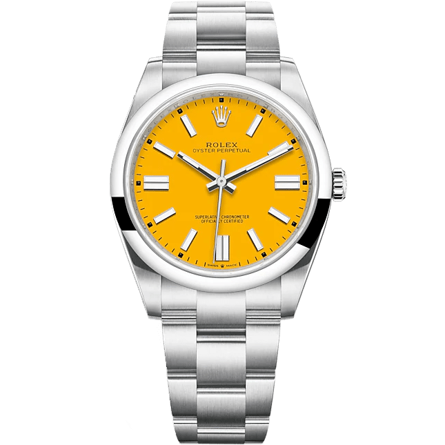 ROLEX OYSTER PERPETUAL 41 YELLOW DIAL 124300 41MM OYSTER STEEL